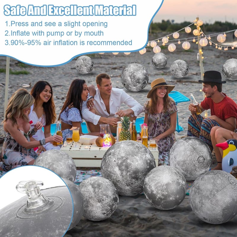 Shappy 12 Packs Moon Inflatable PVC Ball Bulk - Gray Moon Shape Science Teaching Aids Planet Beach Ball for Kid Birthday Party Classroom Planetarium (16 Inch,24 Inch) - Image 2